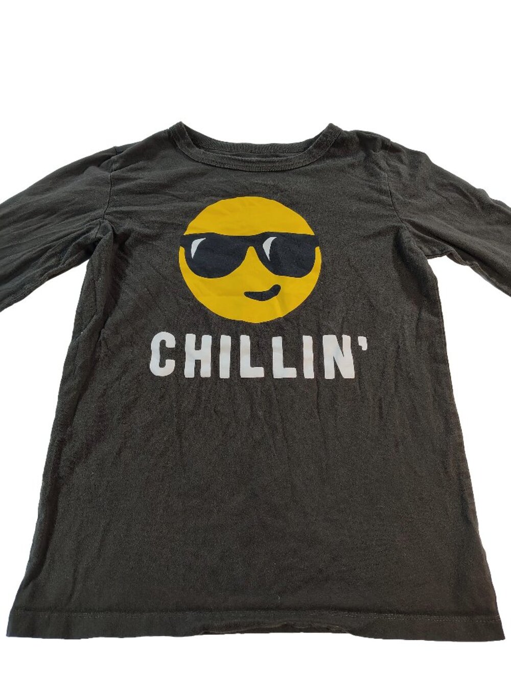Boy's Chillin' Smiley Face Black Long Sleeve T-Shirt Size L